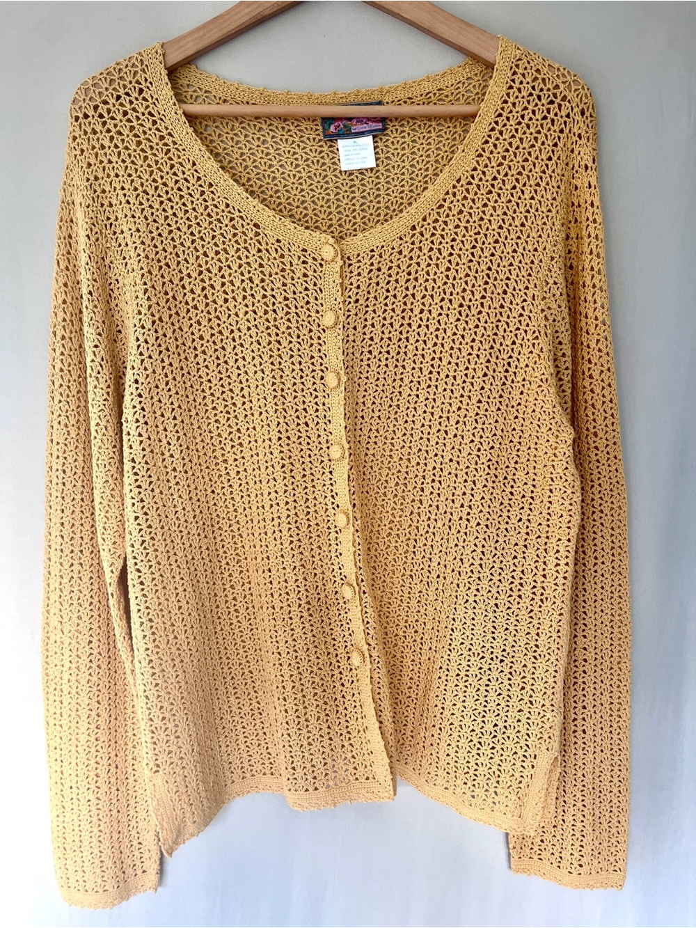 April Cornell Honey Colour Crochet Cardigan Open Knit Boho XL
